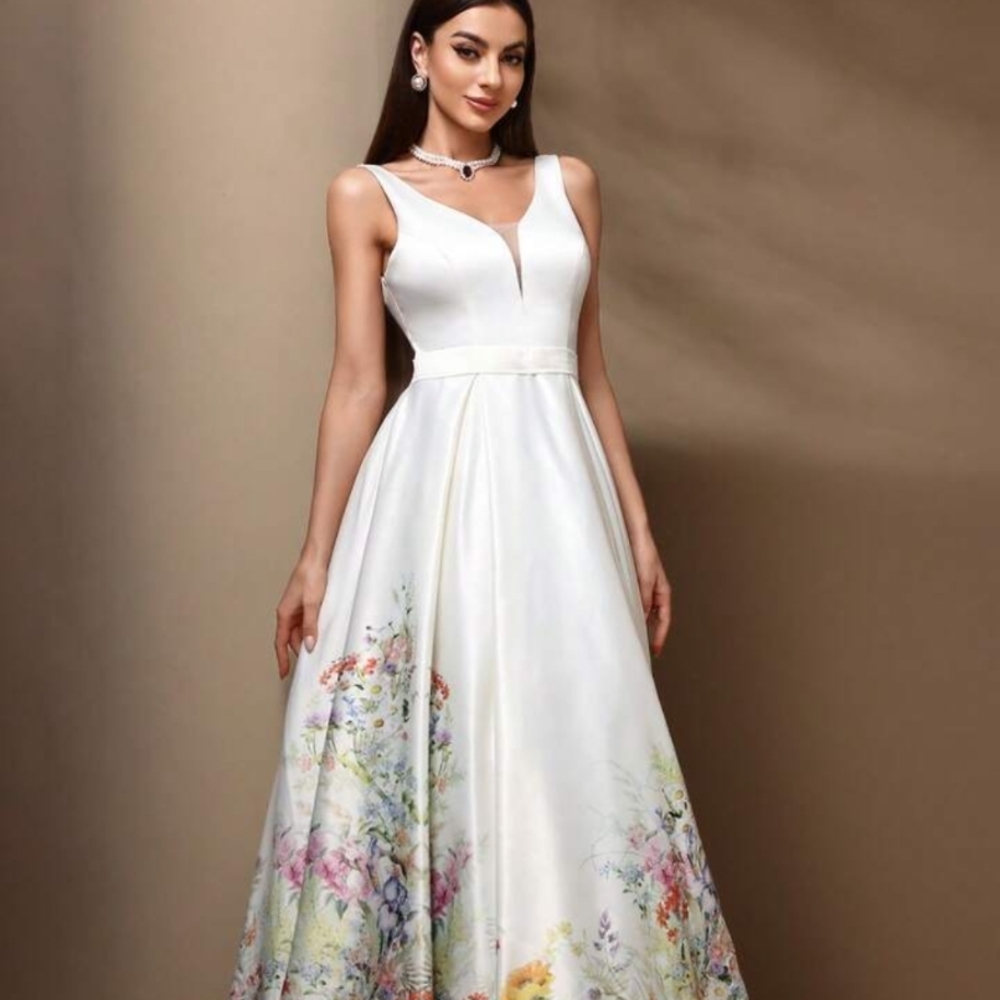 SHEIN White Floral Wedding Dress